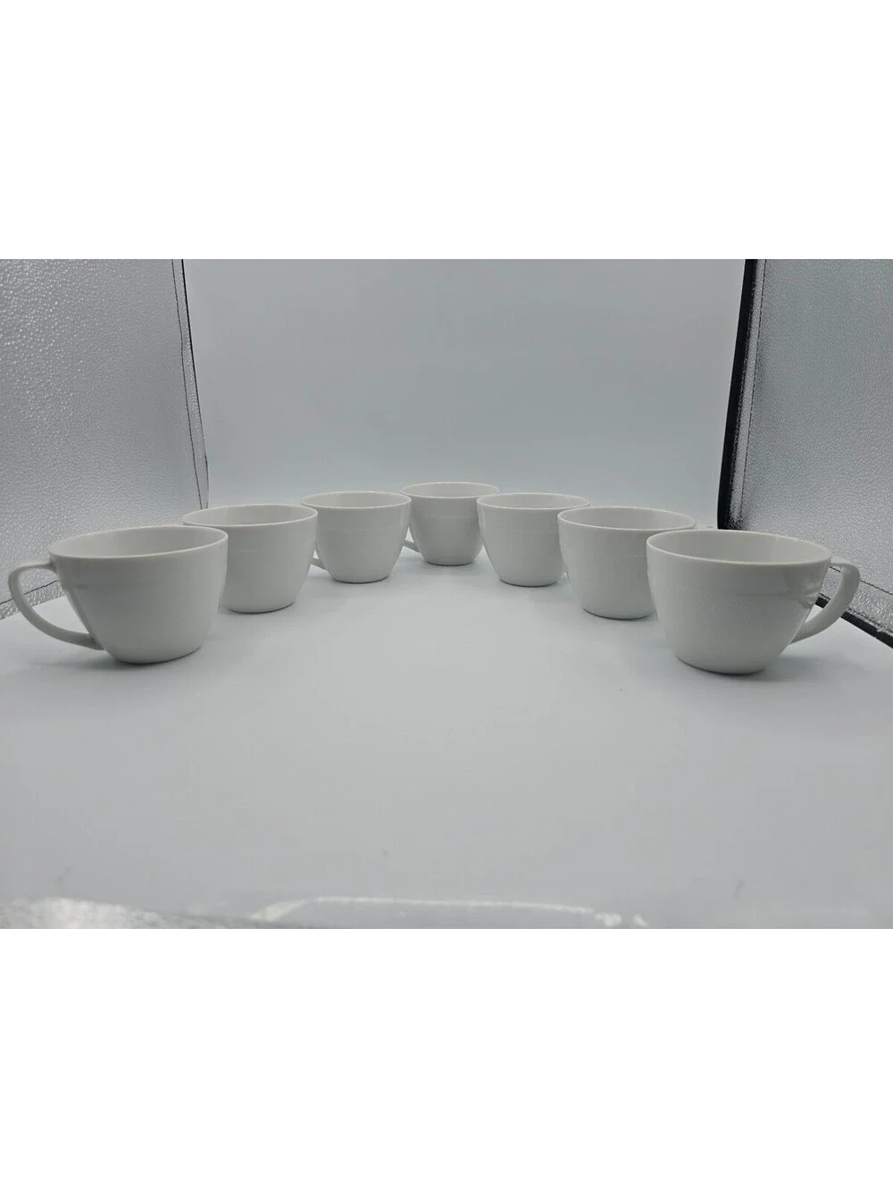 Vintage Pottery Barn Textured White Coffee Tea Cups Set of 7 Made In Japan 2001